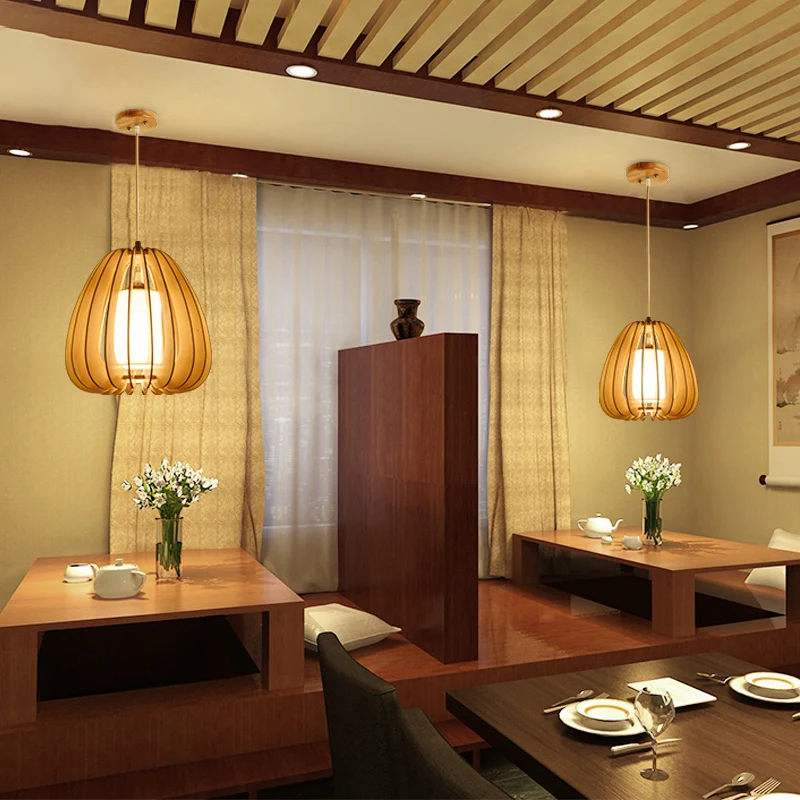Beige peer hanglamp eigentijds 1 kop houten plafond hanglamp voor restaurant Clearhalo
