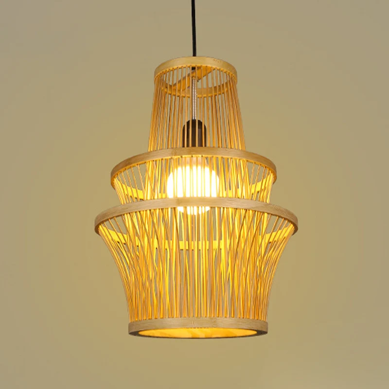 Beige symmetrische hanglamp, modern, 1-lichts bamboe hanglampset Clearhalo