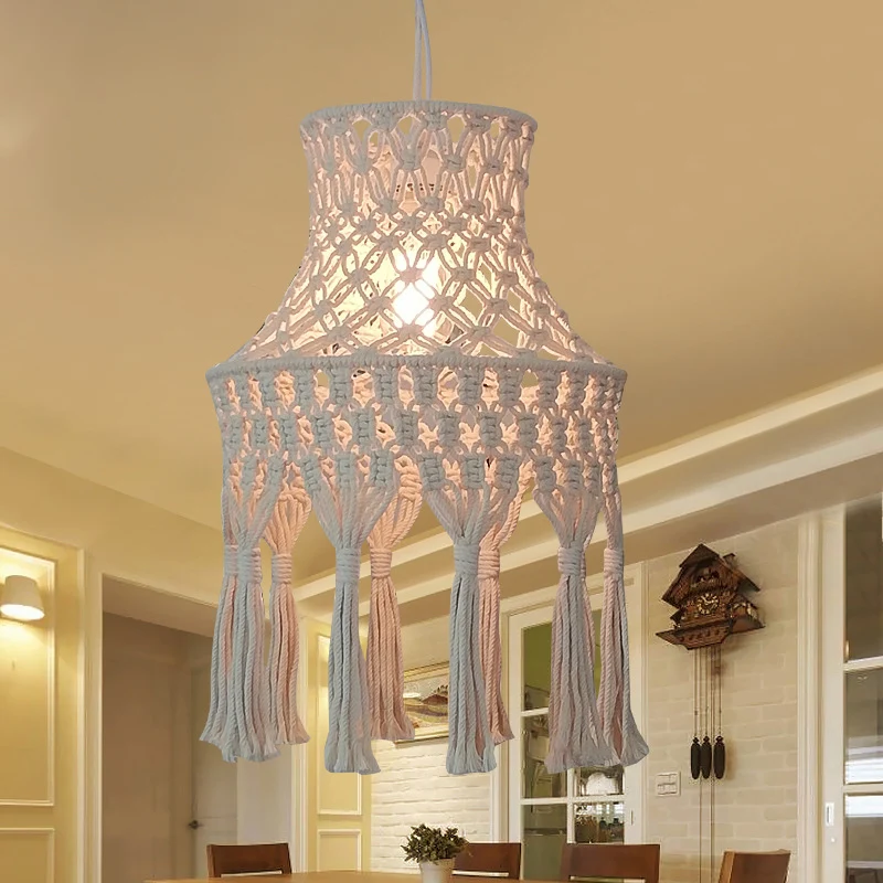 Beige uitlopende hanglamp platteland natuurlijk touw 1 kop eetkamer hanglamp Clearhalo