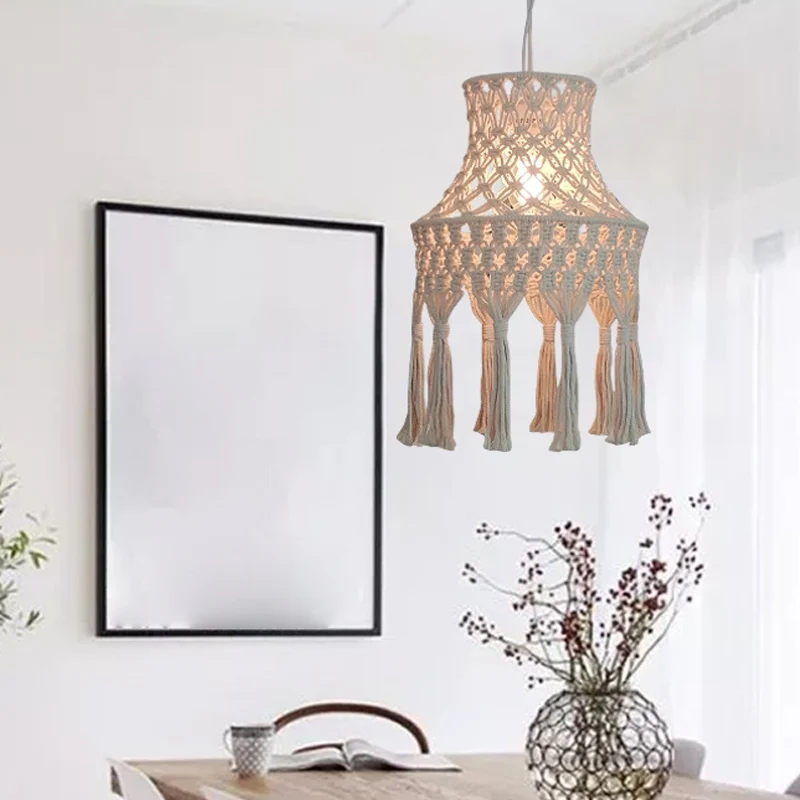 Beige uitlopende hanglamp platteland natuurlijk touw 1 kop eetkamer hanglamp Clearhalo