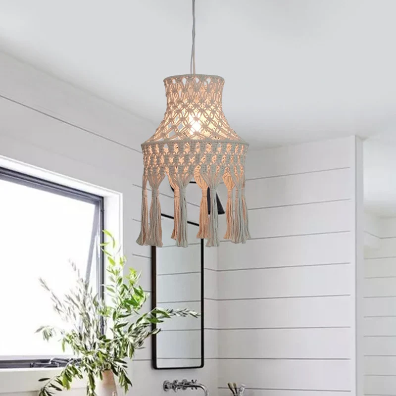 Beige uitlopende hanglamp platteland natuurlijk touw 1 kop eetkamer hanglamp Clearhalo