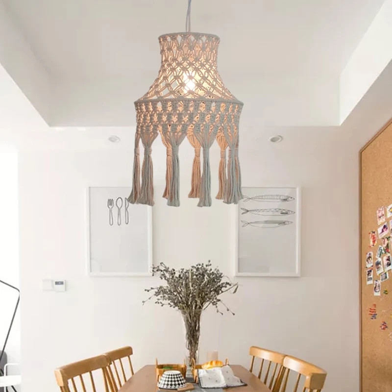 Beige uitlopende hanglamp platteland natuurlijk touw 1 kop eetkamer hanglamp Clearhalo