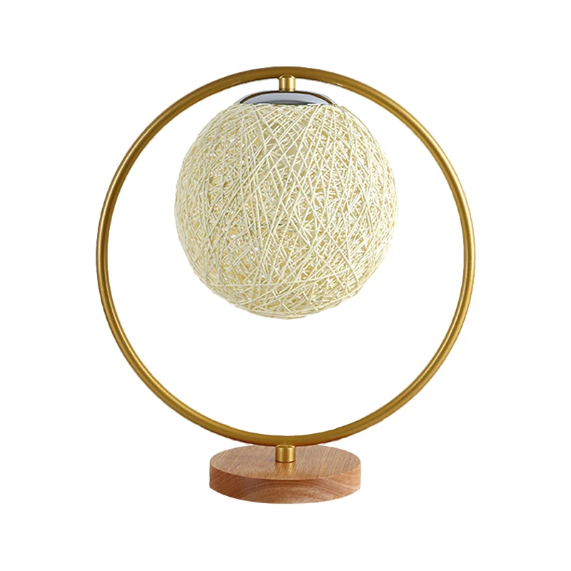 Beige/rode bol bureaulamp minimalisme enkele kop stof nachtverlichting met rond frame ontwerp Clearhalo