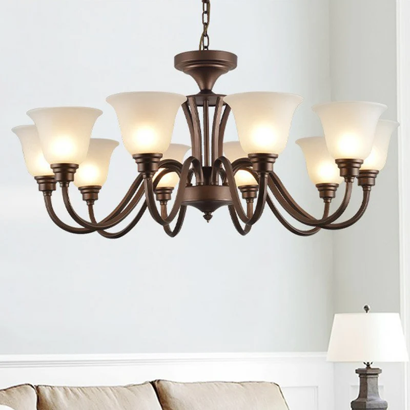 Bell Frost glazen plafondverlichting Traditionele woonkamerkroonluchterlamp bruin Clearhalo