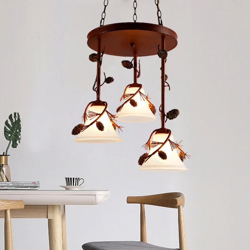 Bell metalen kroonluchter licht land 3-lichts eetkamer hanglamp roodbruin Clearhalo