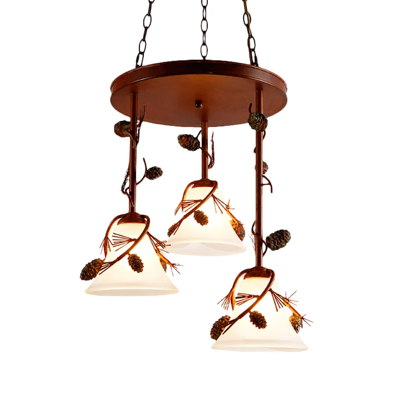Bell metalen kroonluchter licht land 3-lichts eetkamer hanglamp roodbruin Clearhalo