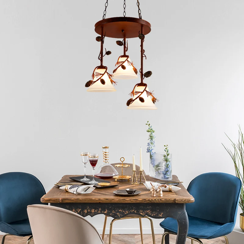 Bell metalen kroonluchter licht land 3-lichts eetkamer hanglamp roodbruin Clearhalo