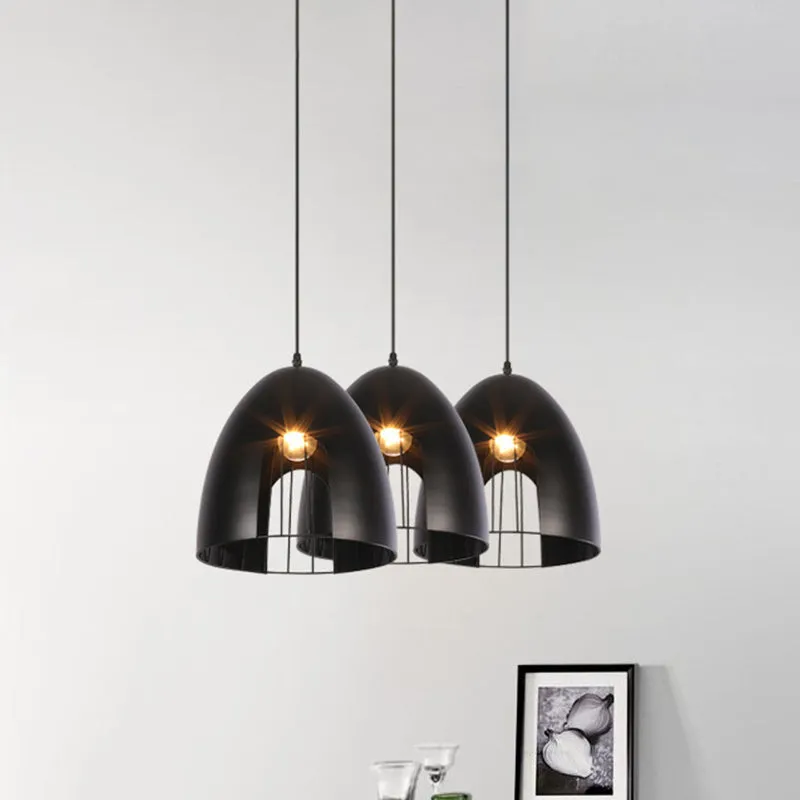 Bell metalen plafondlamp met kooikap industriële 1-lichts eettafel hangende hanglamp wit/zwart Clearhalo