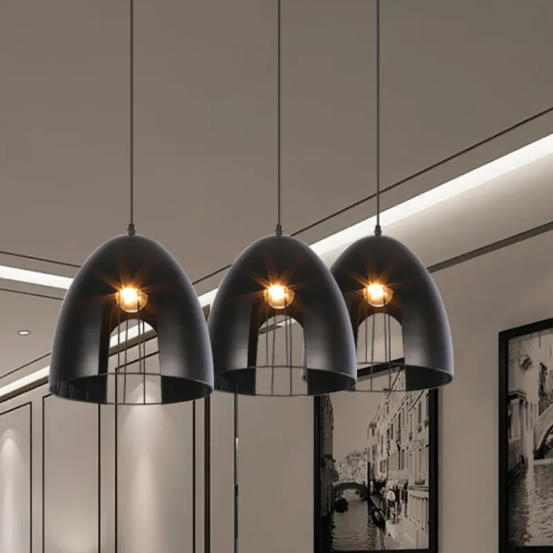 Bell metalen plafondlamp met kooikap industriële 1-lichts eettafel hangende hanglamp wit/zwart Clearhalo