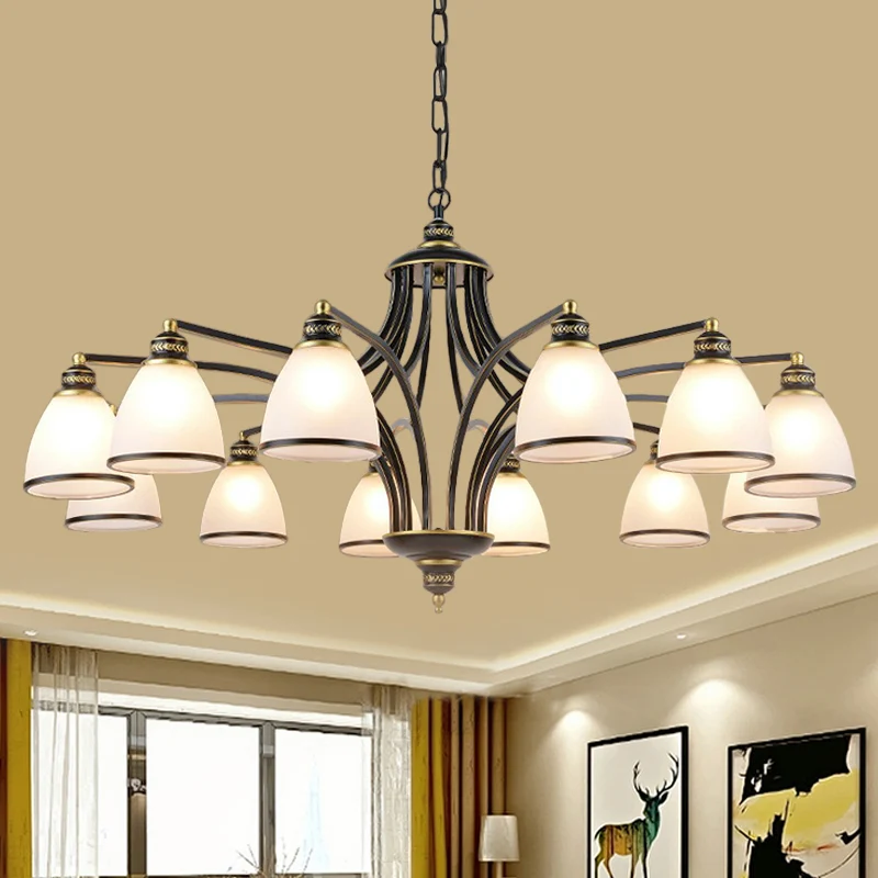 Bell Shade Frost Glass Plafondverlichting Traditionele woonkamer kroonluchter lichtarmatuur Clearhalo