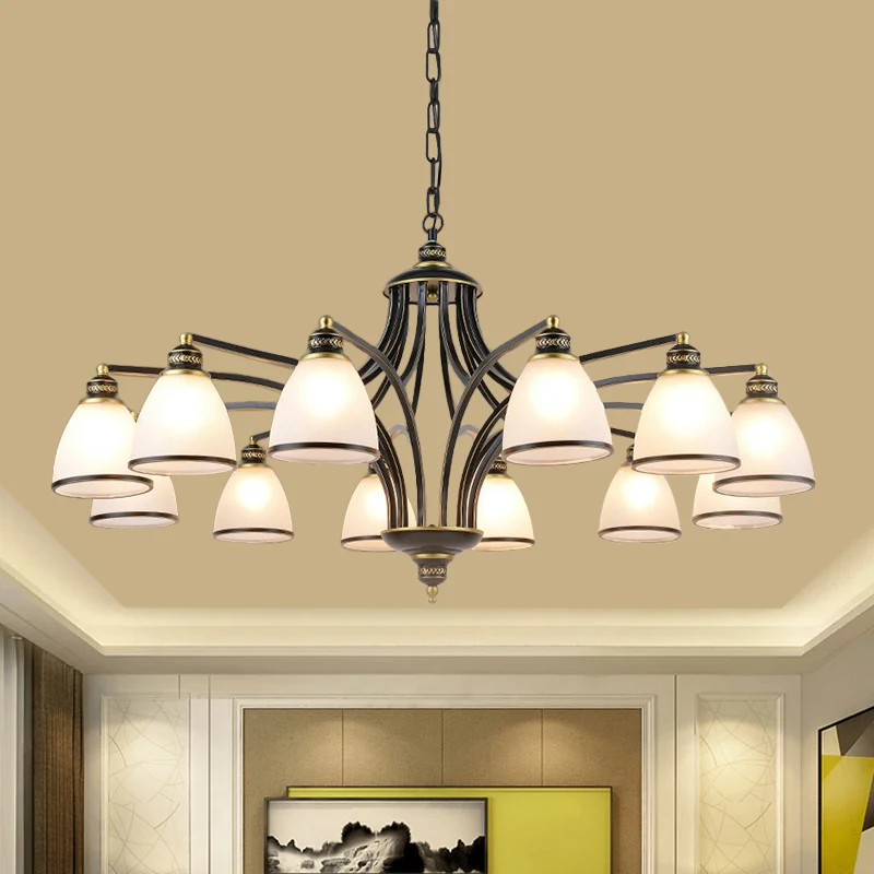 Bell Shade Frost Glass Plafondverlichting Traditionele woonkamer kroonluchter lichtarmatuur Clearhalo