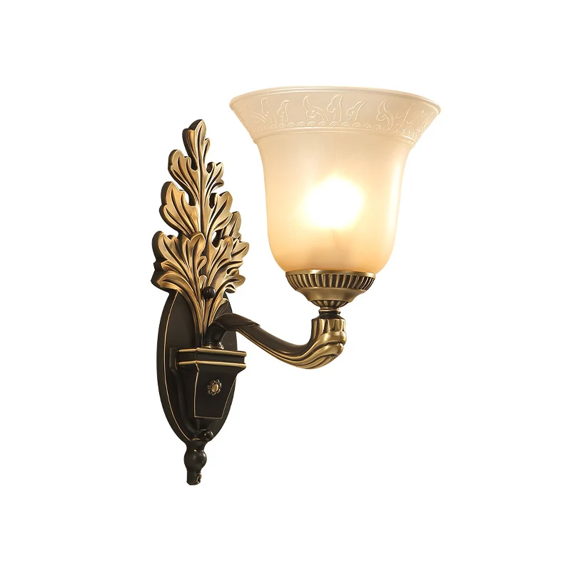 Bell Slaapkamer Sconce Lichtarmatuur Rustiek matglas 1/2-lichts zwart-gouden wandlamp met uitgesneden arm Clearhalo