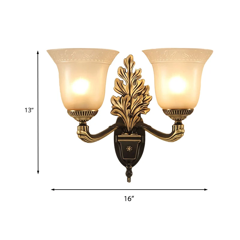 Bell Slaapkamer Sconce Lichtarmatuur Rustiek matglas 1/2-lichts zwart-gouden wandlamp met uitgesneden arm Clearhalo
