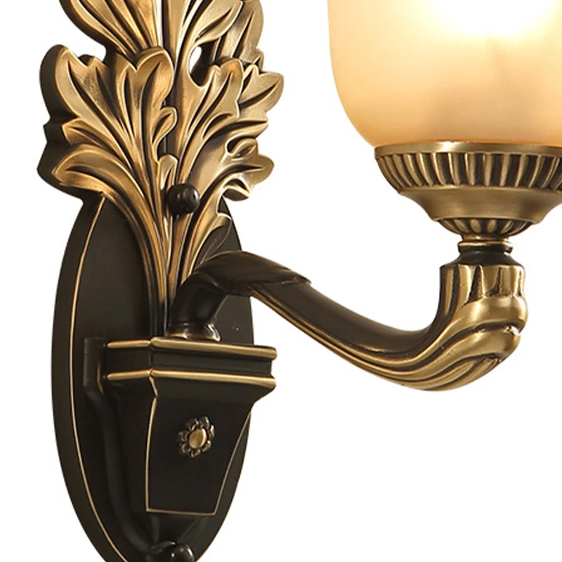 Bell Slaapkamer Sconce Lichtarmatuur Rustiek matglas 1/2-lichts zwart-gouden wandlamp met uitgesneden arm Clearhalo