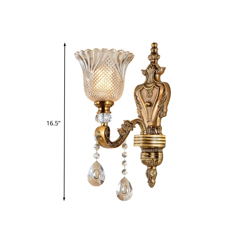 Bell slaapkamer wandlamp schans vintage afgeschuind kristal 1 kop messing wandverlichtingsarmatuur Clearhalo