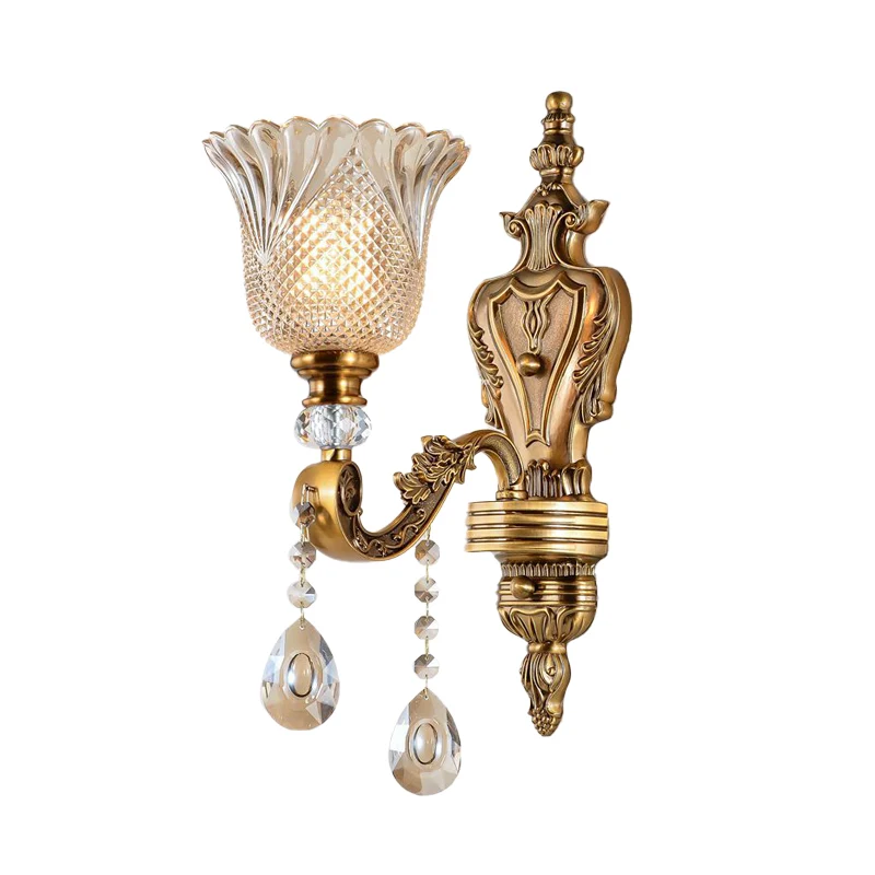 Bell slaapkamer wandlamp schans vintage afgeschuind kristal 1 kop messing wandverlichtingsarmatuur Clearhalo