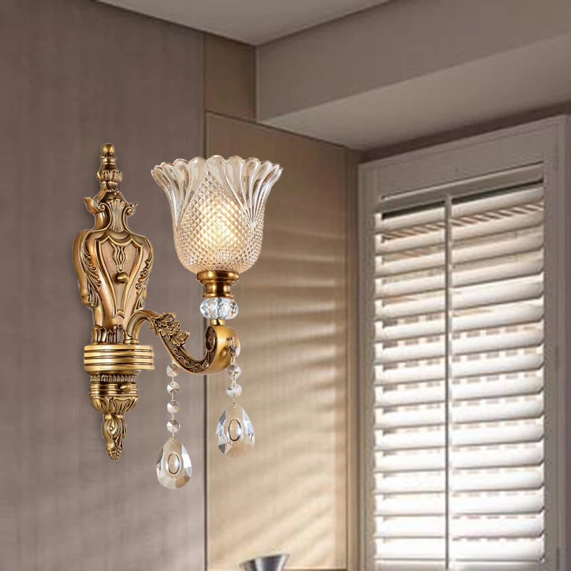 Bell slaapkamer wandlamp schans vintage afgeschuind kristal 1 kop messing wandverlichtingsarmatuur Clearhalo