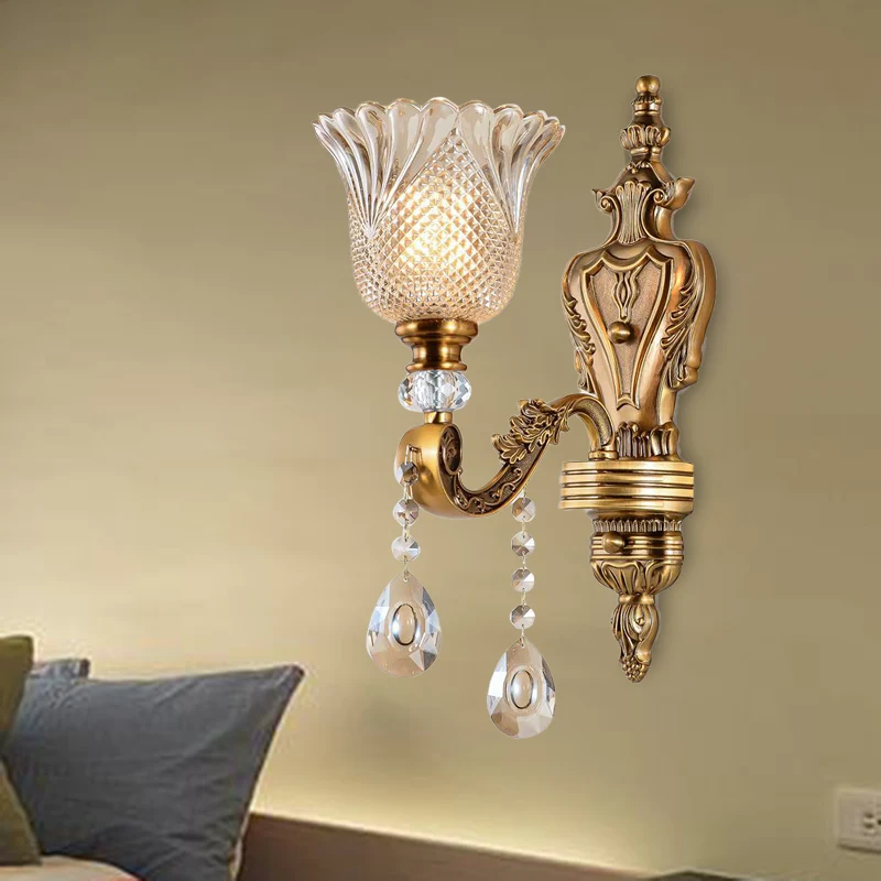 Bell slaapkamer wandlamp schans vintage afgeschuind kristal 1 kop messing wandverlichtingsarmatuur Clearhalo