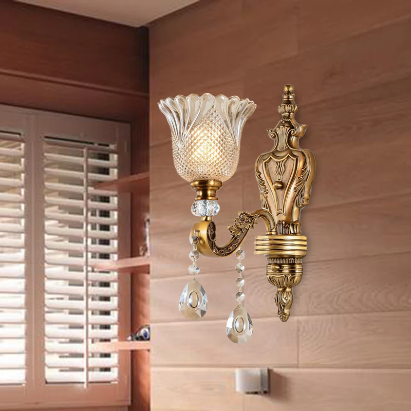 Bell slaapkamer wandlamp schans vintage afgeschuind kristal 1 kop messing wandverlichtingsarmatuur Clearhalo