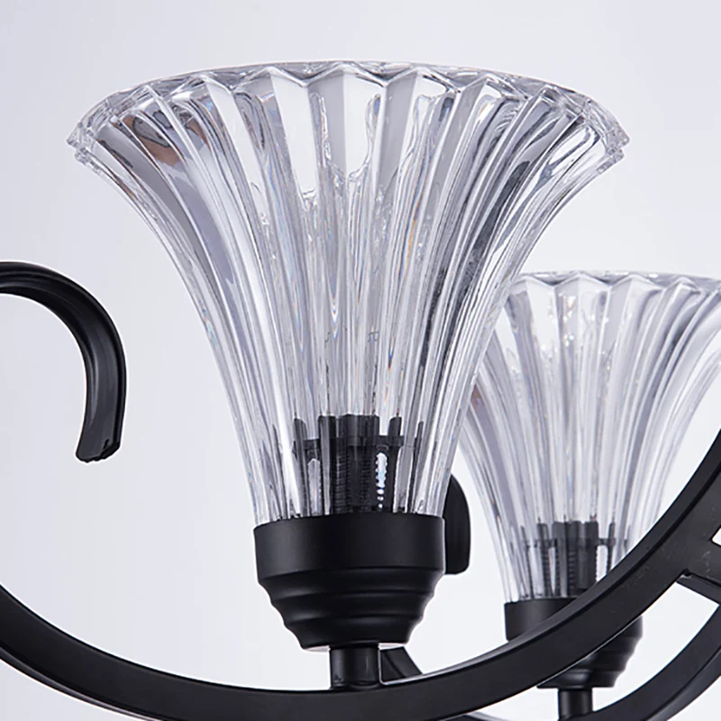 Bell Woonkamer Plafondkroonluchter Traditioneel Helder Geribbeld Glas 4/6/8 Lichten Zwart Hangend Armatuur Clearhalo