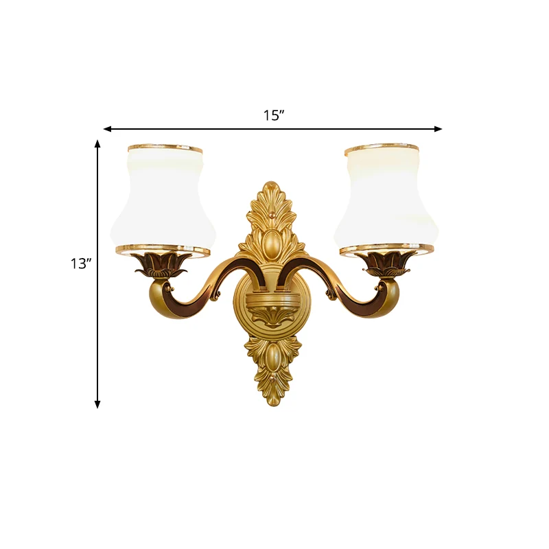 Bell Woonkamerwandlamp Traditioneel Stijlvol Melkglas en Metaal 1/2-Head Gouden Afwerking Wandkandelaar Clearhalo