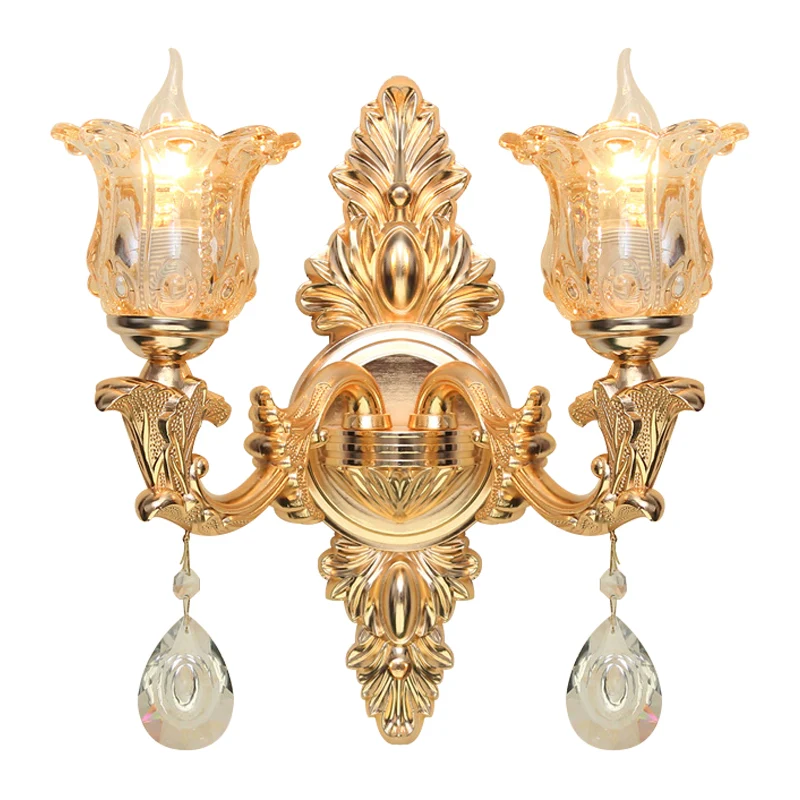 Bellflower Amber Glazen Wandlamp Kit Antiek 2 Lichten Woonkamer Schans Lichtarmatuur goud Clearhalo