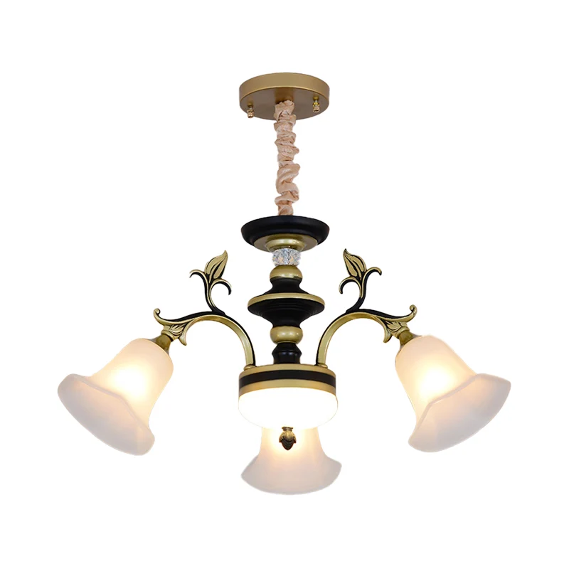 Bellflower Frosted Wit Glazen Kroonluchter Boerderij 3/6/12 Hoofden Woonkamer Hangende Lichtarmatuur Brons Clearhalo