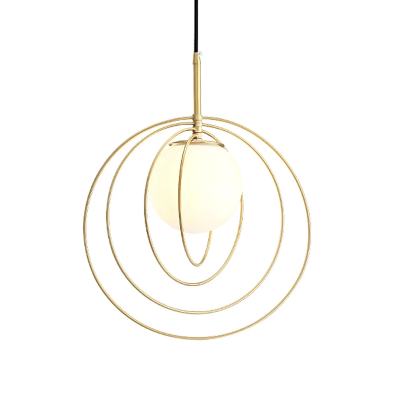 Beweegbare draadkooi slingerlamp eenvoudig nieuwigheid metaal 1 lamp gouden hangende hanger met bol opaal glazen kap Clear...