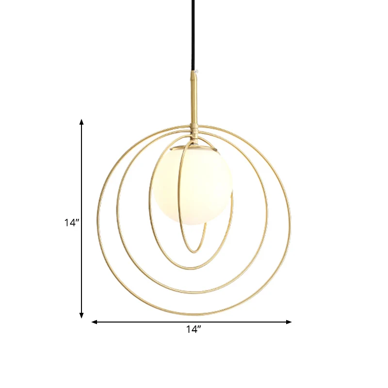 Beweegbare draadkooi slingerlamp eenvoudig nieuwigheid metaal 1 lamp gouden hangende hanger met bol opaal glazen kap Clear...