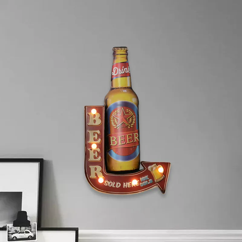 Bier/auto/ankerbord Flush wandkandelaar Modern metalen restaurant LED-nachtlampje op batterijen zwart en rood/roze/blauw e...