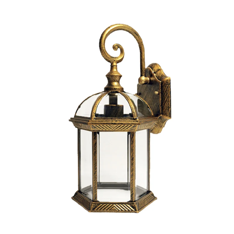Birdcage Binnenplaats Wandmontage Licht Boerderij Helder Glas 1 Lamp Messing/Zwarte Afwerking Schanslamp Armatuur Clearhalo