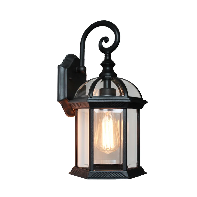 Birdcage Binnenplaats Wandmontage Licht Boerderij Helder Glas 1 Lamp Messing/Zwarte Afwerking Schanslamp Armatuur Clearhalo