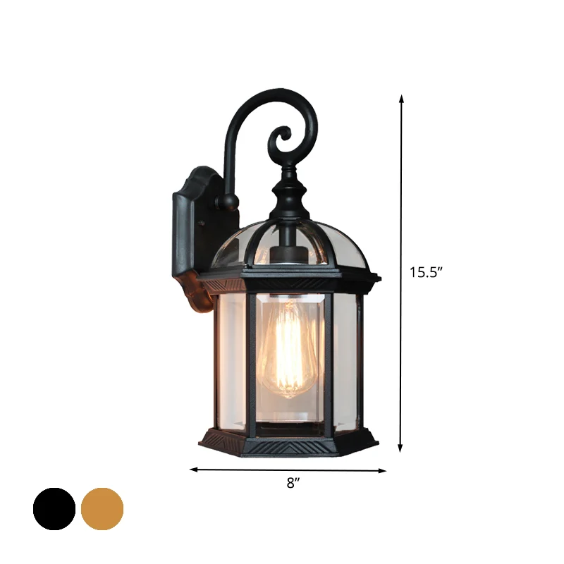 Birdcage Binnenplaats Wandmontage Licht Boerderij Helder Glas 1 Lamp Messing/Zwarte Afwerking Schanslamp Armatuur Clearhalo