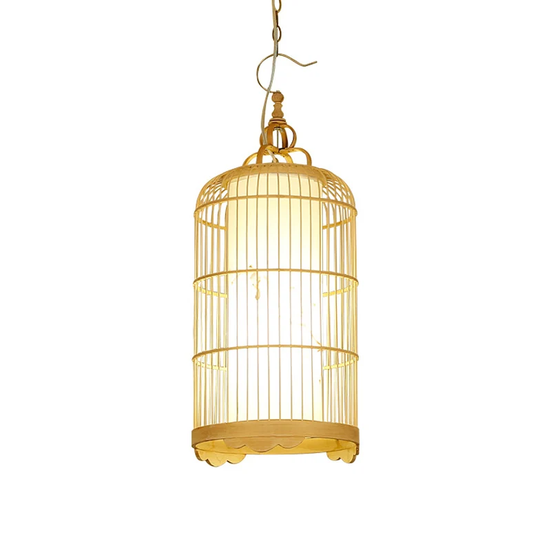 Birdcage Eetkamer Plafondlamp Bamboe 9,5"/14"/16" Brede Aziatische Hanglamp met 1 Licht Beige Clearhalo