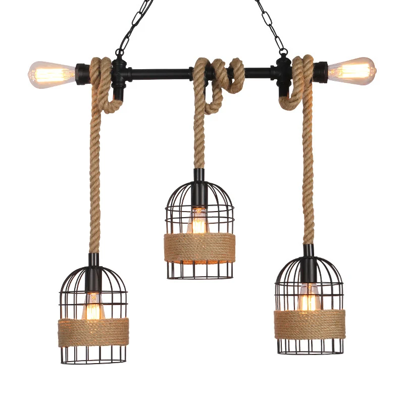 Birdcage Rope Island-plafondlamp Rustieke 5-lichts eetkamer hanglamp zwart Clearhalo