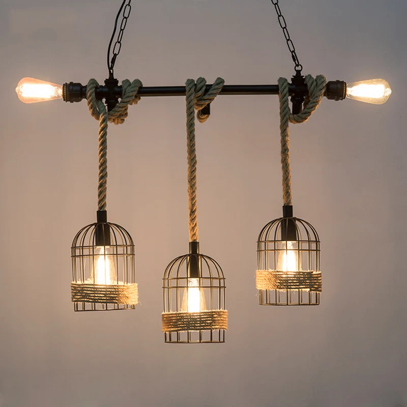Birdcage Rope Island-plafondlamp Rustieke 5-lichts eetkamer hanglamp zwart Clearhalo