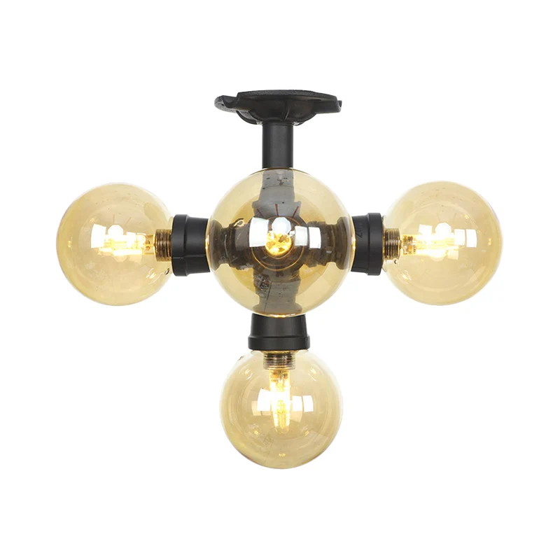 Black Ball halfverzonken plafondlamp industrieel amberkleurig glas 4/5/6-lichts foyer LED inbouw Clearhalo