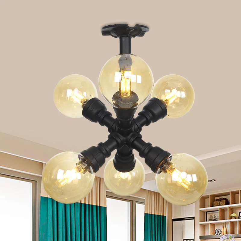 Black Ball halfverzonken plafondlamp industrieel amberkleurig glas 4/5/6-lichts foyer LED inbouw Clearhalo