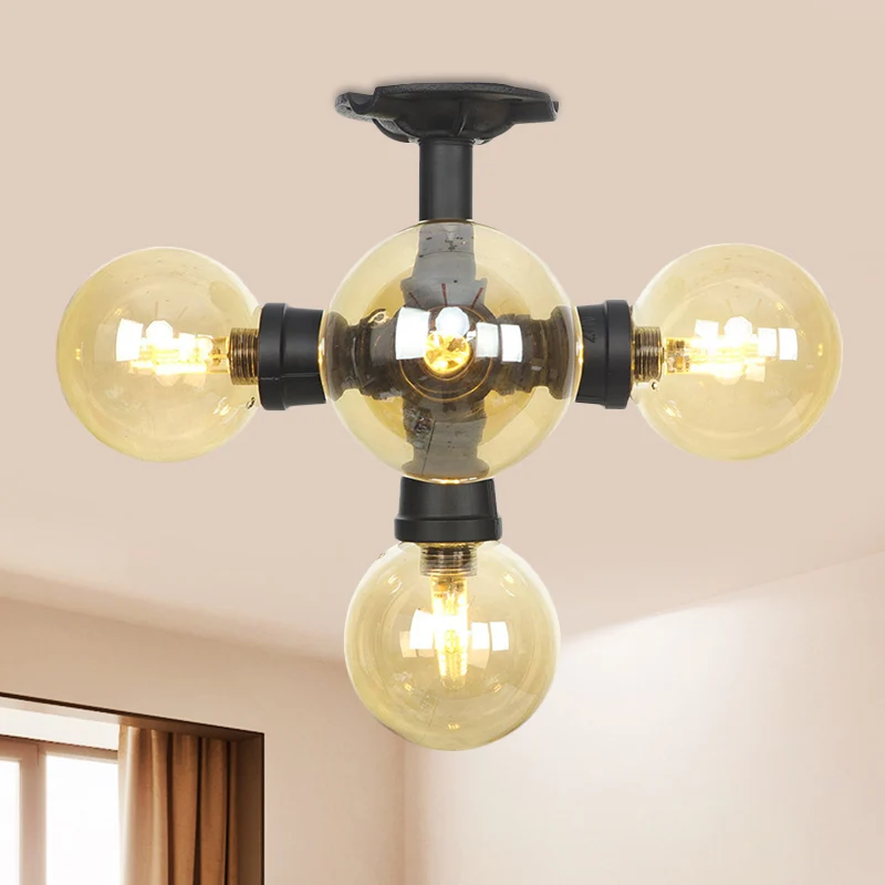 Black Ball halfverzonken plafondlamp industrieel amberkleurig glas 4/5/6-lichts foyer LED inbouw Clearhalo