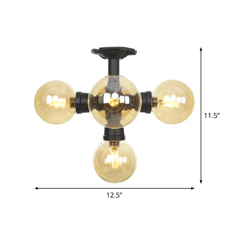 Black Ball halfverzonken plafondlamp industrieel amberkleurig glas 4/5/6-lichts foyer LED inbouw Clearhalo