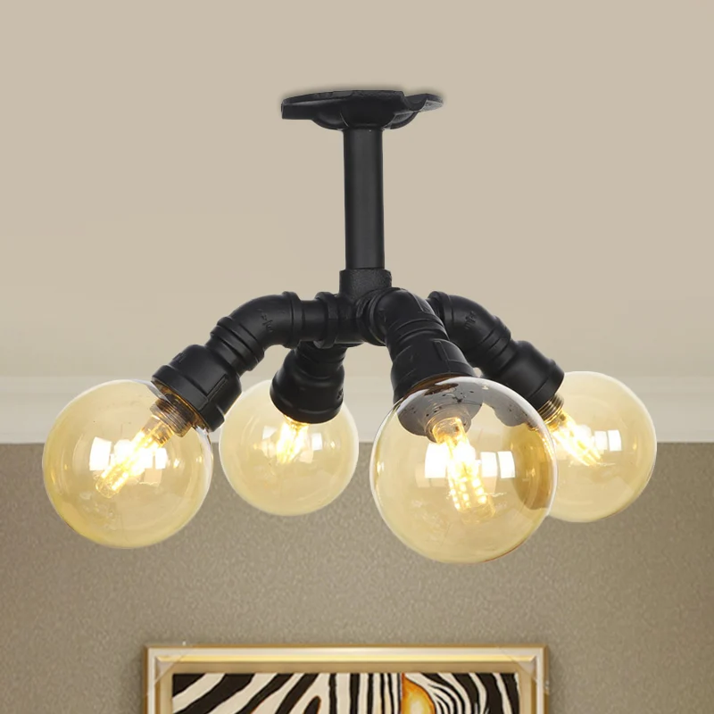 Black Ball halfverzonken plafondlamp industrieel amberkleurig glas 4/5/6-lichts foyer LED inbouw Clearhalo
