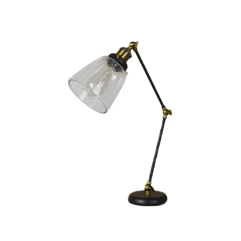 Black One Light Bureauverlichting Industriële helderglazen taps toelopende leeslamp met zwenkarm Clearhalo