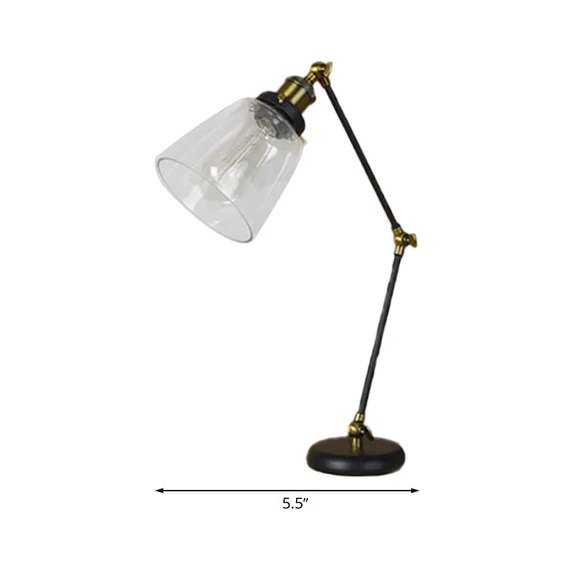 Black One Light Bureauverlichting Industriële helderglazen taps toelopende leeslamp met zwenkarm Clearhalo