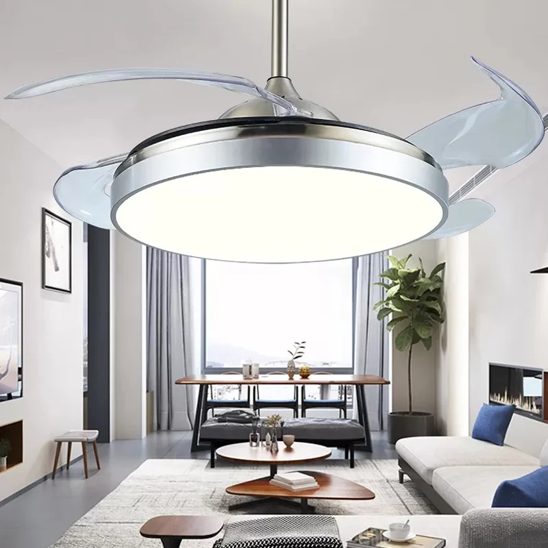 4 bladen Drum Acryl Plafondventilator Licht Modern LED Wit Semi-inbouwmontage, 19 "breed Clearhalo