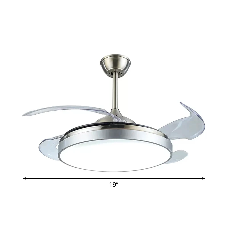 4 bladen Drum Acryl Plafondventilator Licht Modern LED Wit Semi-inbouwmontage, 19 "breed Clearhalo