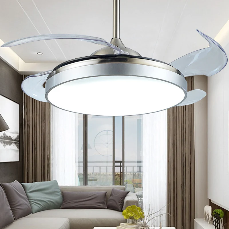 4 bladen Drum Acryl Plafondventilator Licht Modern LED Wit Semi-inbouwmontage, 19 "breed Clearhalo