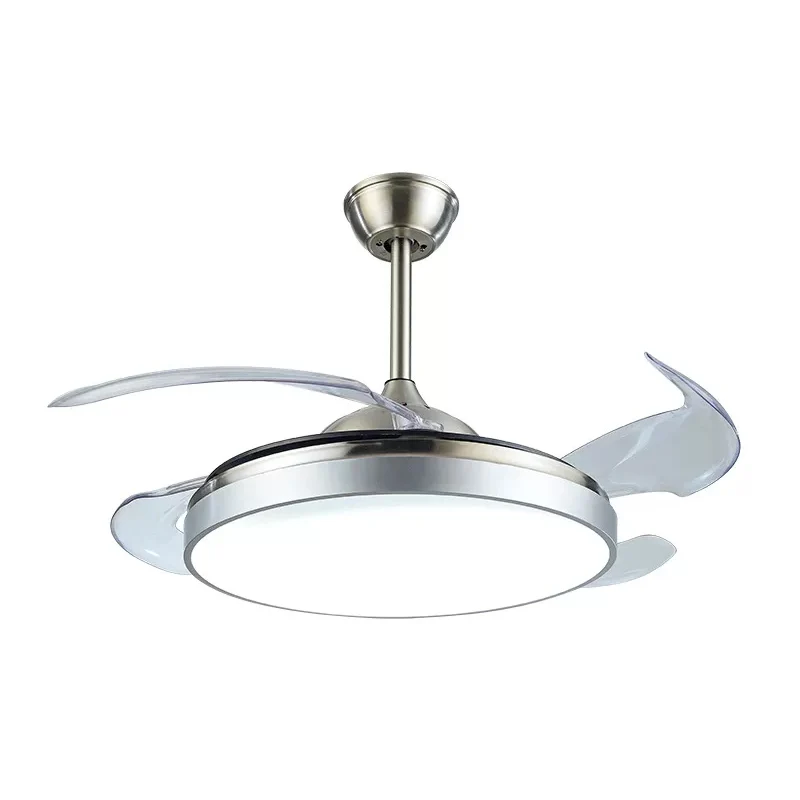 4 bladen Drum Acryl Plafondventilator Licht Modern LED Wit Semi-inbouwmontage, 19 "breed Clearhalo