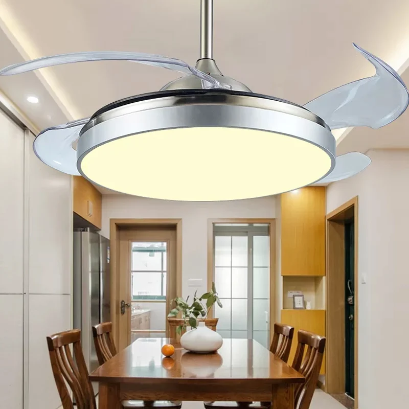 4 bladen Drum Acryl Plafondventilator Licht Modern LED Wit Semi-inbouwmontage, 19 "breed Clearhalo