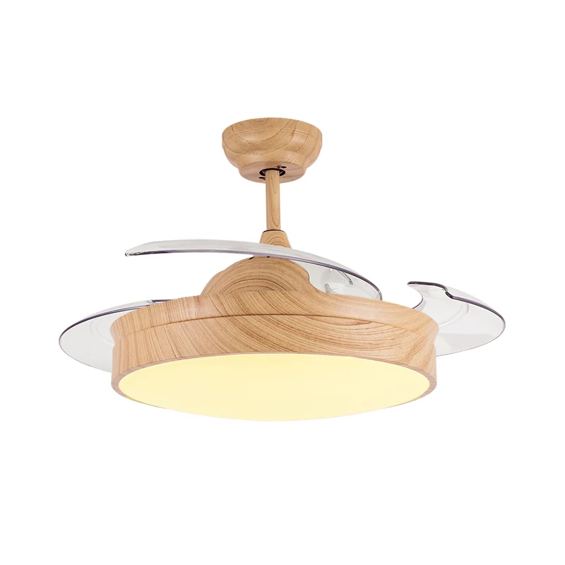 3 bladen ronde plafondventilatorlamp Noordse acryl eetkamer LED semi-gemonteerde verlichting hout Clearhalo