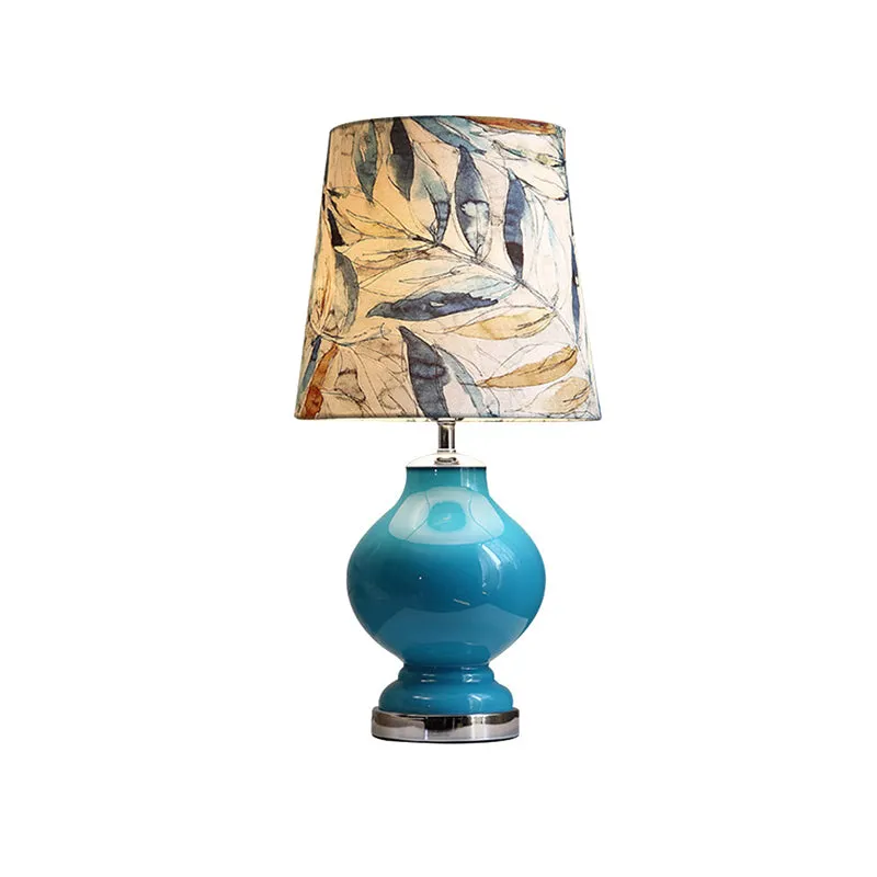 Blauw 1-lichts nachtkastje licht modernistisch bedrukt stoffen vat nachtkastje voor nachtkastje Clearhalo